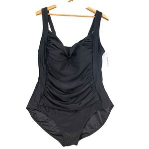 Meet Curve Black Ruched‎ Tummy Control Flattering One-Piece Swimsuit 2XL